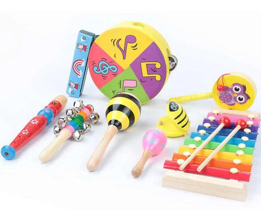Set De 9 Instrumentos Musicales En Caja De Madera