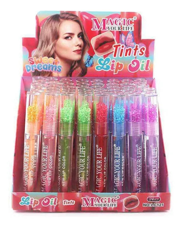 Brillo Labial Infantil con piedritas de Colores Pack x12