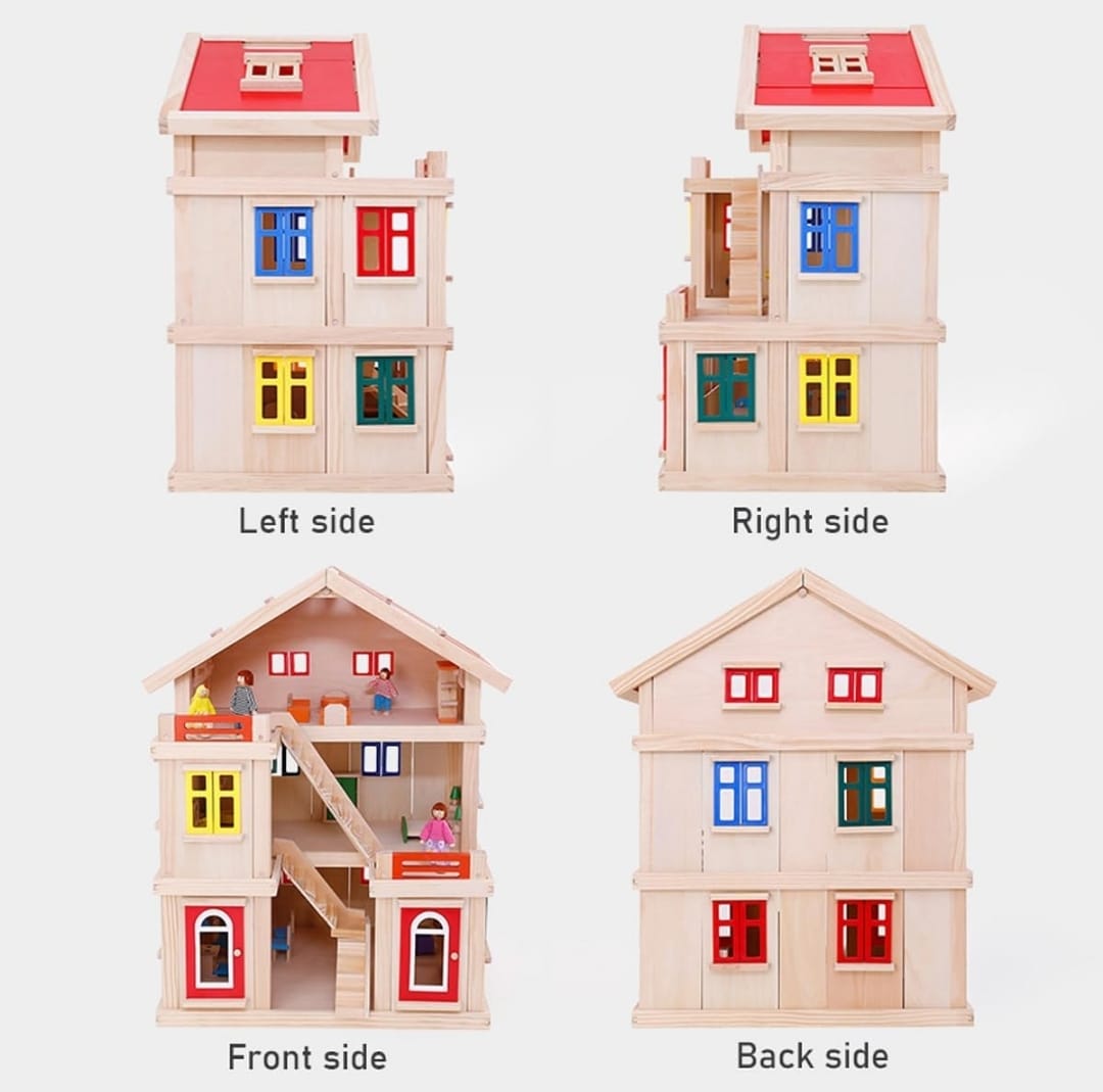 Casa De Muñecas En Madera Montessori 71cm