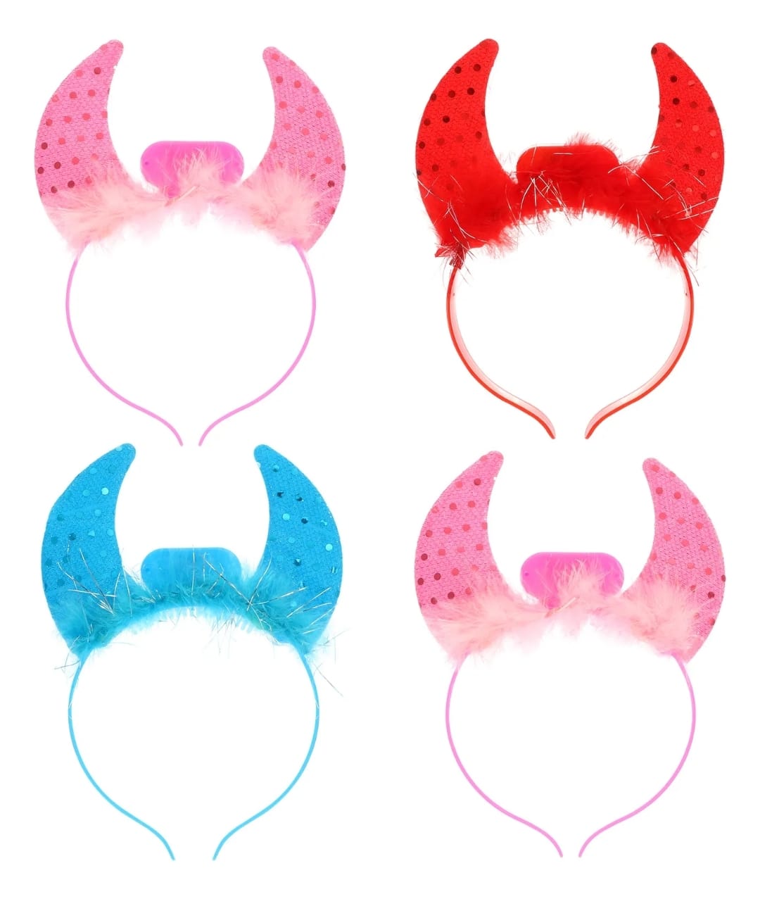 Tiara Vinchas De Cuernos De Tela Con Luz Pack X4