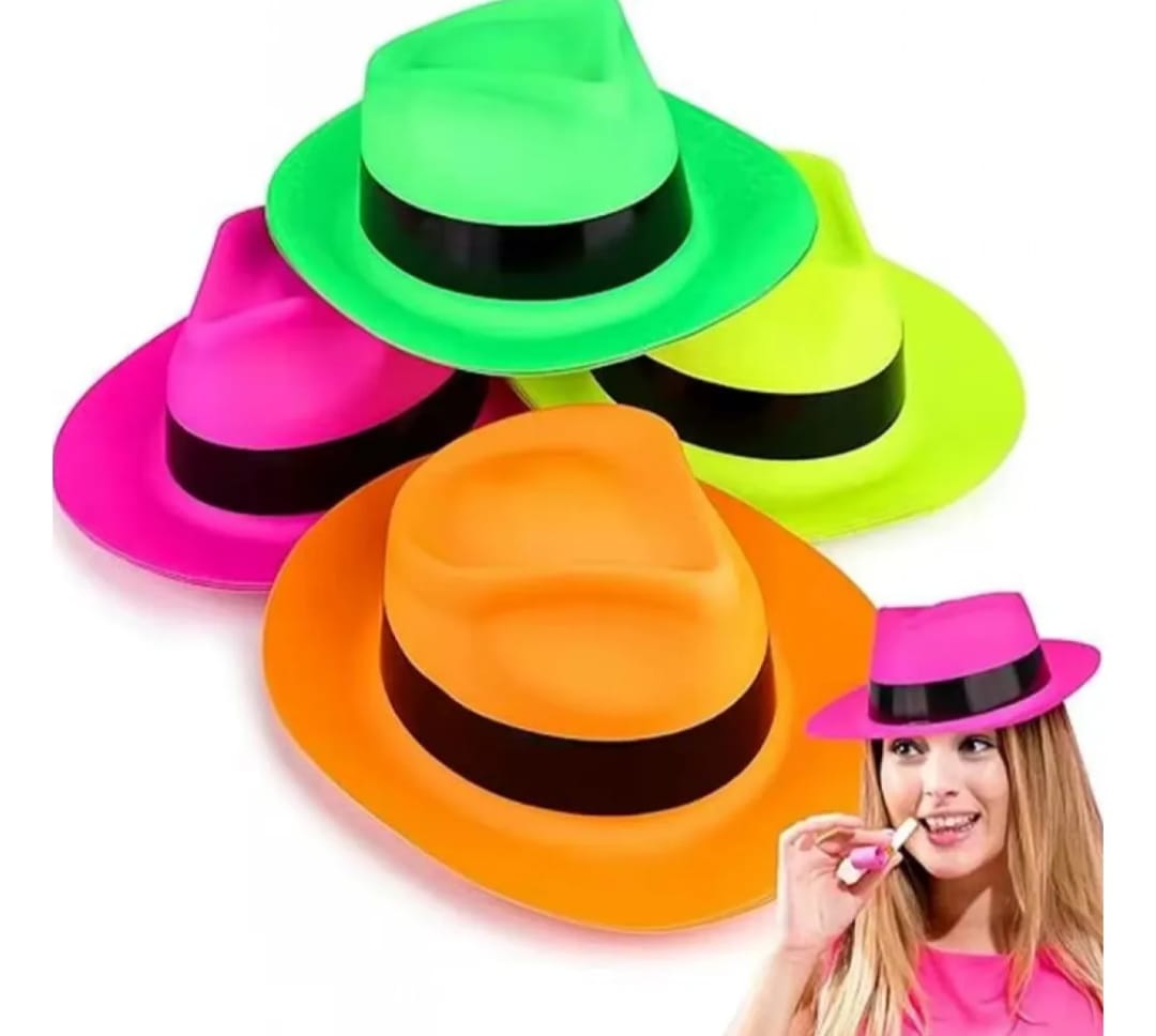 Sombrero Gorro Gacho Fluor Neon Con Cinta Cotillon