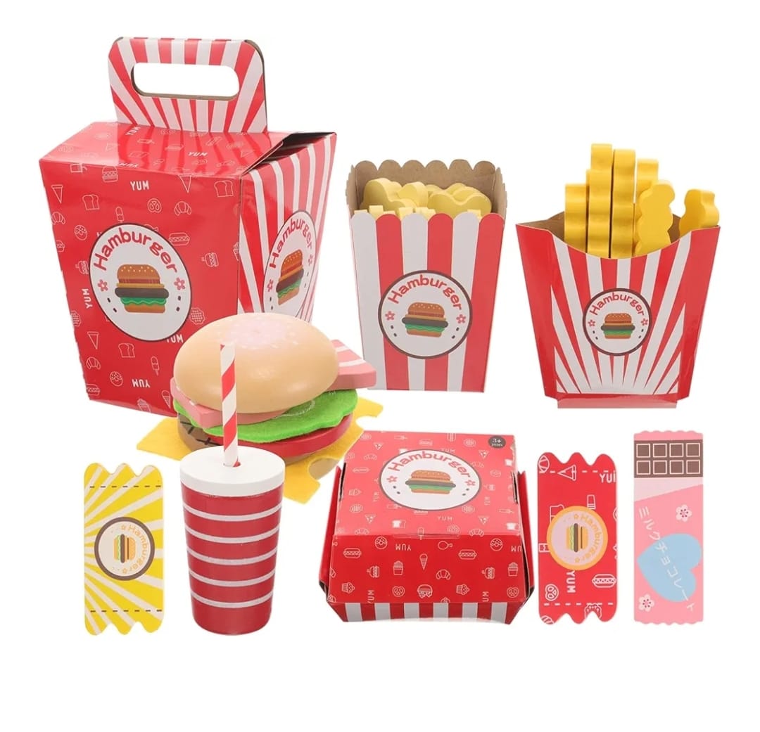 Juego Hamburguesa Caja Comida En Madera Montessori