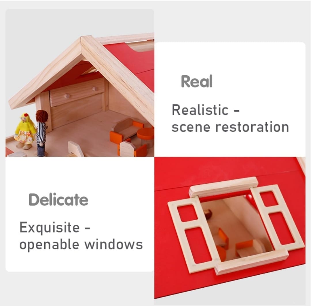 Casa De Muñecas En Madera Montessori 71cm