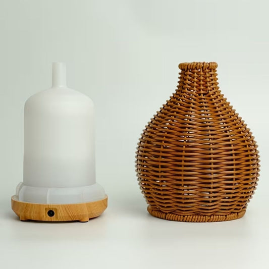 Difusor De Aromas Rattan Marrón Con Luz Ultrasonico