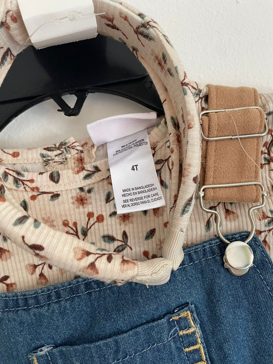 Conjunto Jumper de jean con remera y vincha niña talle 4