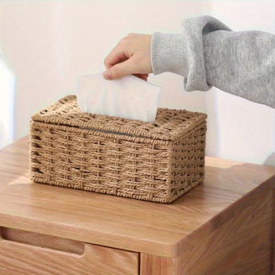 Caja Dispensadora De Pañuelos Tejida Hilo Natural