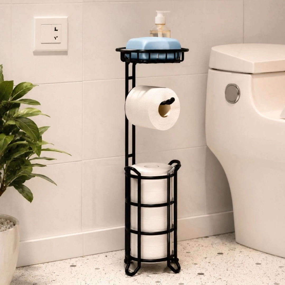 Porta Papel Higienico De Pie con Porta Celular Negro