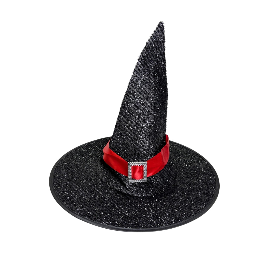 Sombrero De Bruja Negro Brillante con Cinta Halloween