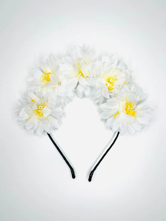 Vincha De Flores Blancas Con Luces Led