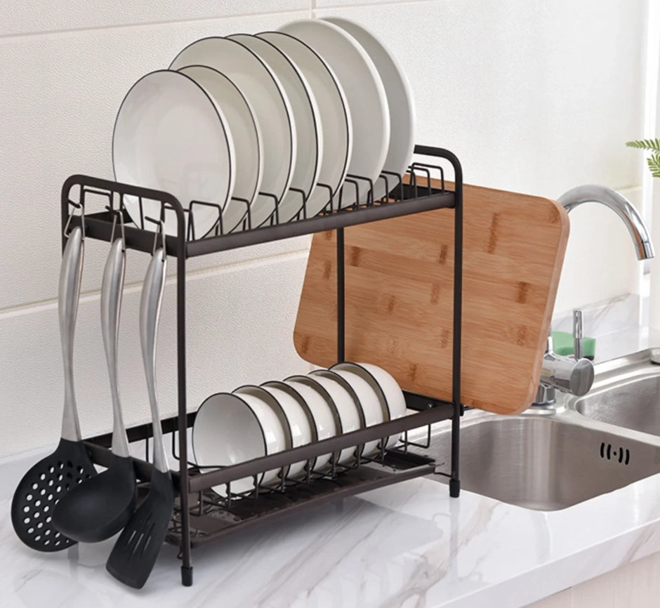 Escurridor Secaplatos Premium 2 Pisos Color Marrón