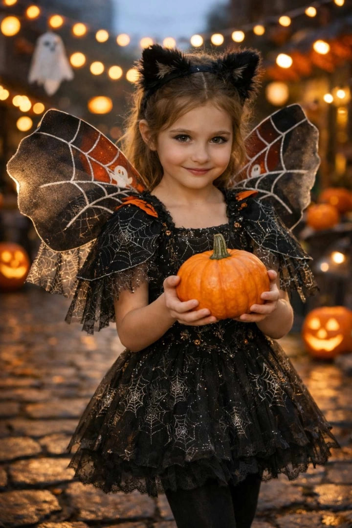 Set Tutu Y Alitas Disfraz Infantil Araña Halloween