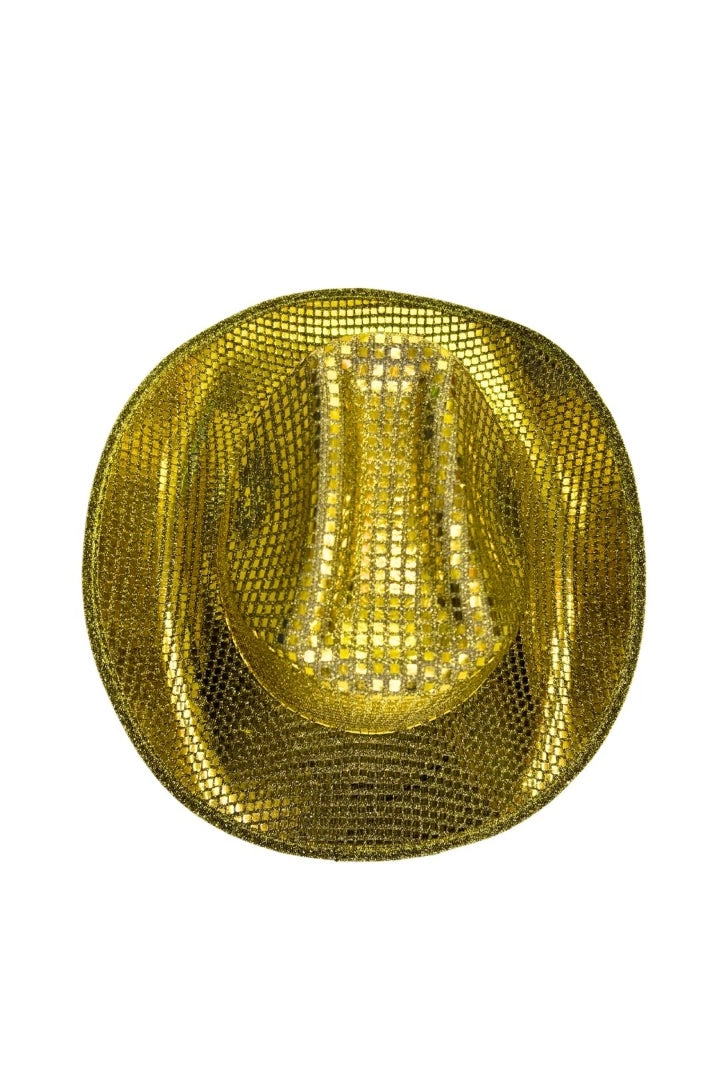 Sombrero Cowboy Dorado Con Lentejuelas Para Fiesta