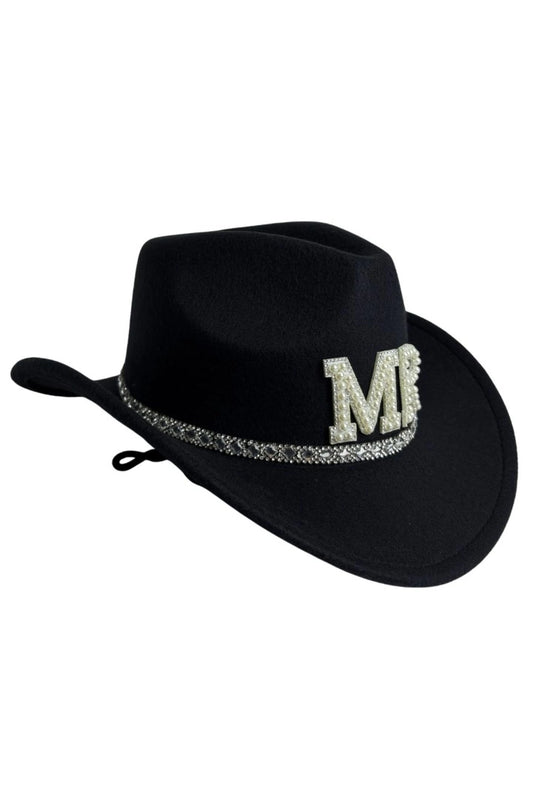 Sombrero Vaquero Cowboy Mrs Con Perlas Y Pedrería