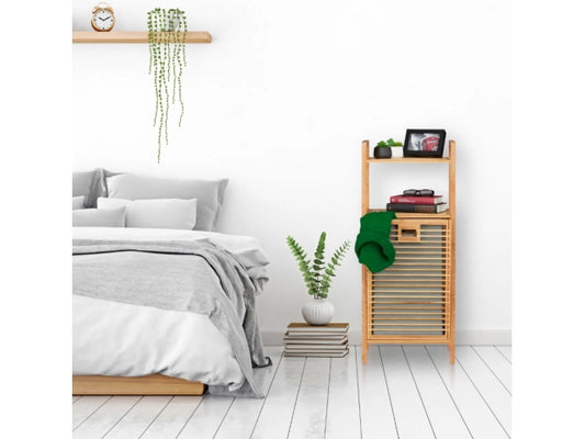 Organizador Mueble Bambu 2 Estantes Y Canasto Ropa