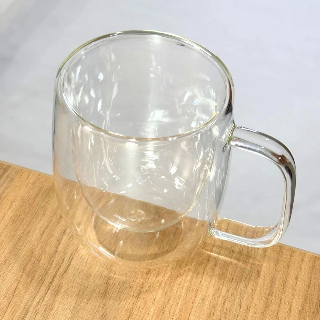 Taza De Vidrio Aislamiento Doble Pared Y Asa 250ml