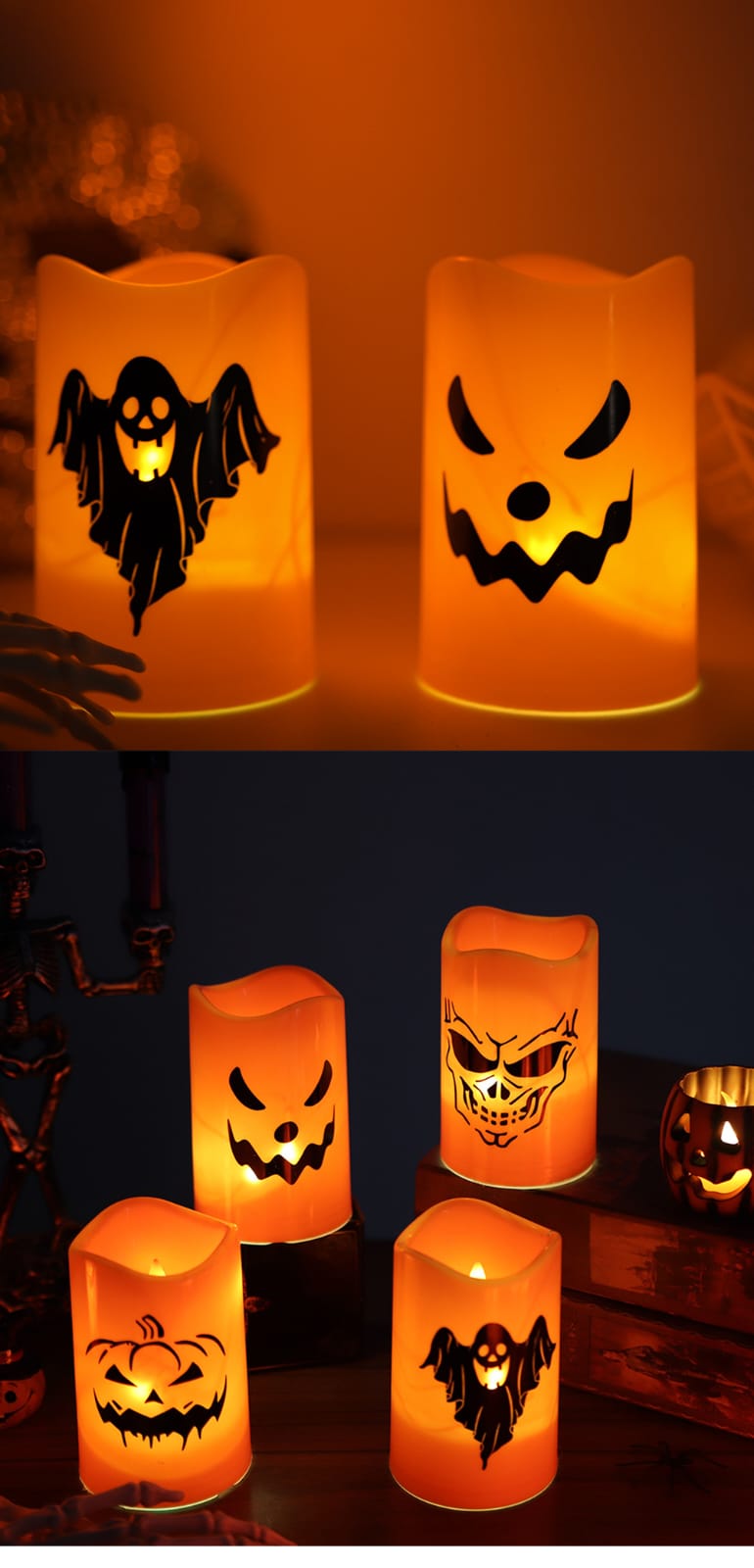 Vela Led Fantasma Calabaza 12cm Halloween Pack X2