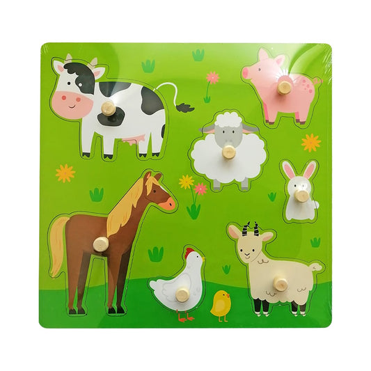Juego Encastre En Madera Animales Granja Montessori