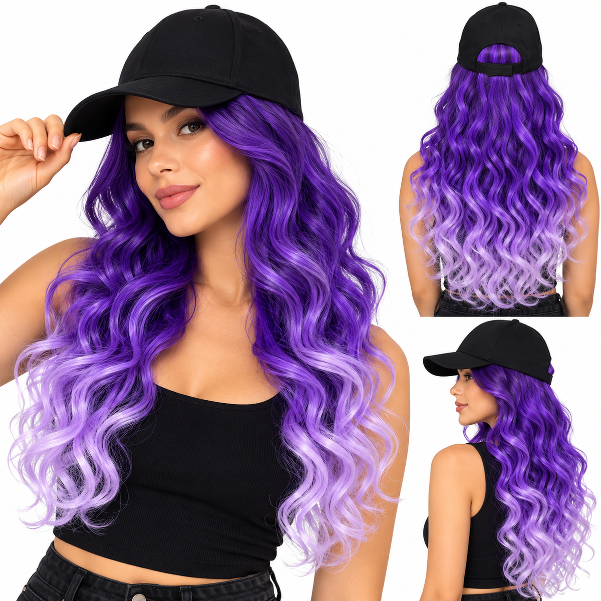 Gorra negra con Peluca 40 CM 3 COLORES
