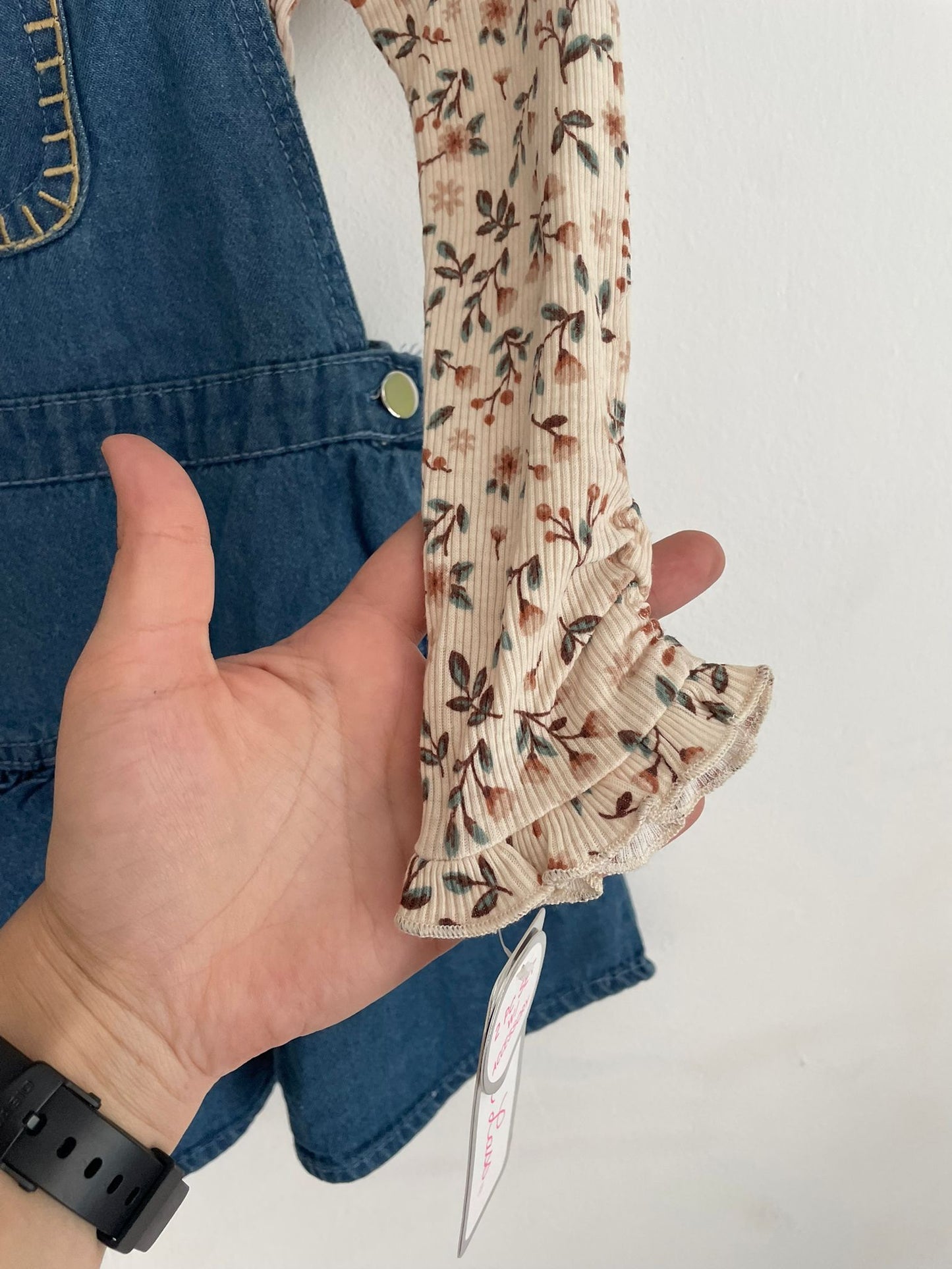 Conjunto Jumper de jean con remera y vincha niña talle 4