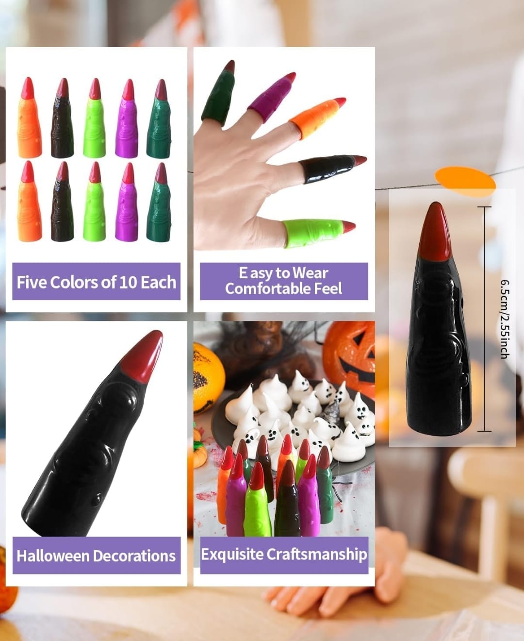 Uñas De Bruja Disfraz Halloween Pack X10 Accesorios