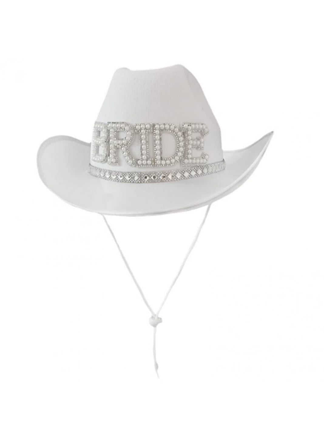Sombrero Vaquero Bride Novia Con Perlas Cotillon