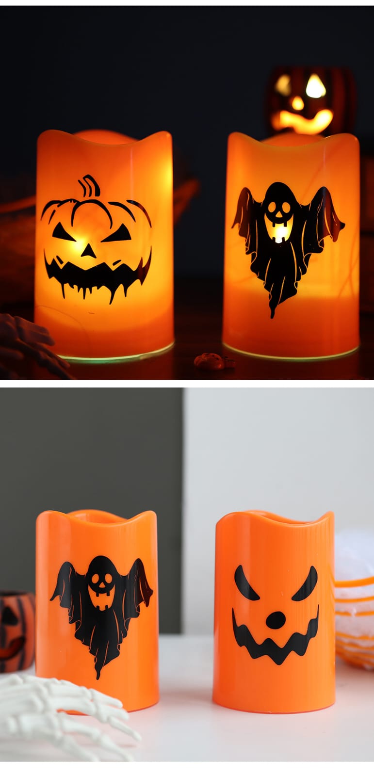 Vela Led Fantasma Calabaza 12cm Halloween Pack X2