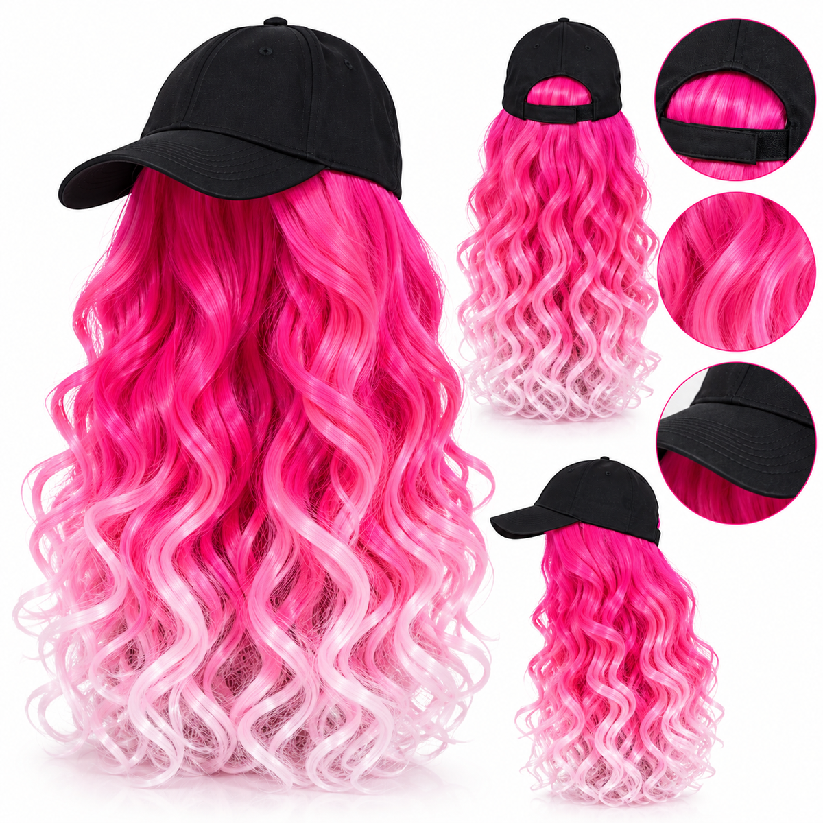 Gorra negra con Peluca 40 CM 3 COLORES