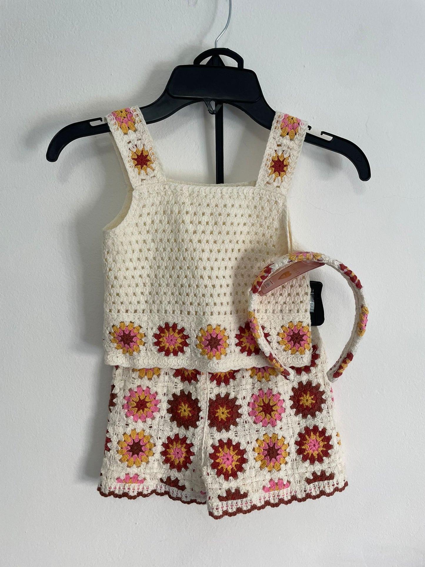 Conjunto Musculosa short y vincha en crochet talle 3