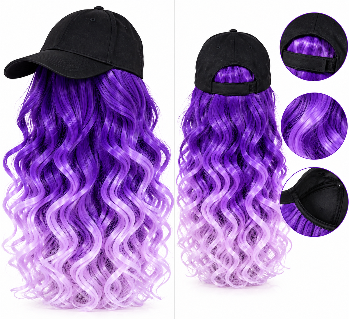 Gorra negra con Peluca 40 CM 3 COLORES