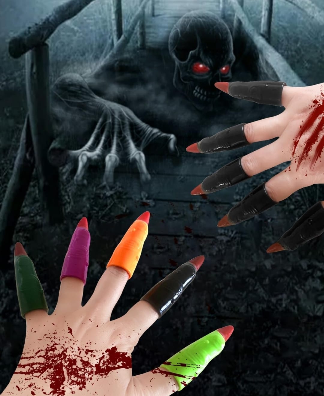 Uñas De Bruja Disfraz Halloween Pack X10 Accesorios