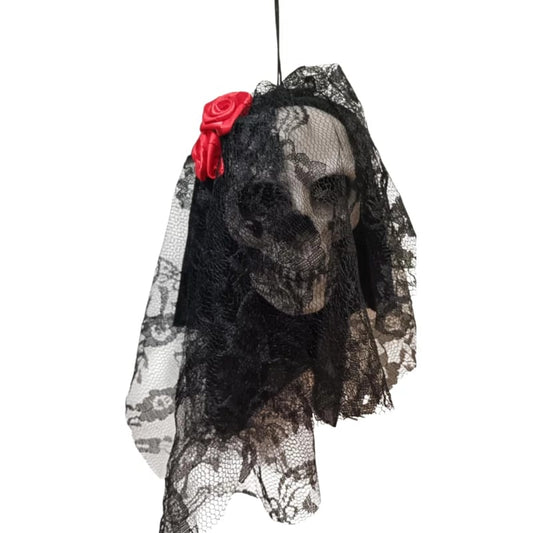 Cabeza Calavera Con Velo de Encaje Negro Deco Halloween