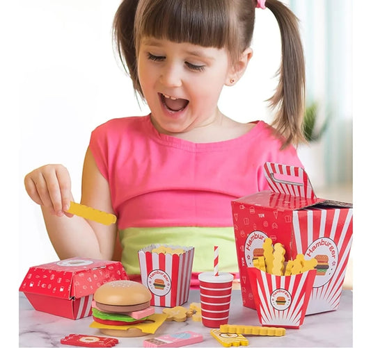 Juego Hamburguesa Caja Comida En Madera Montessori