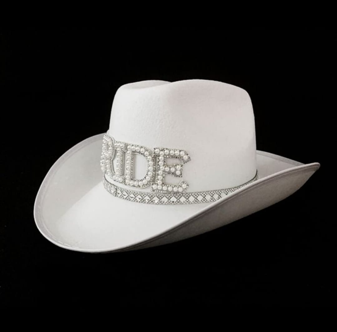Sombrero Vaquero Bride Novia Con Perlas Cotillon