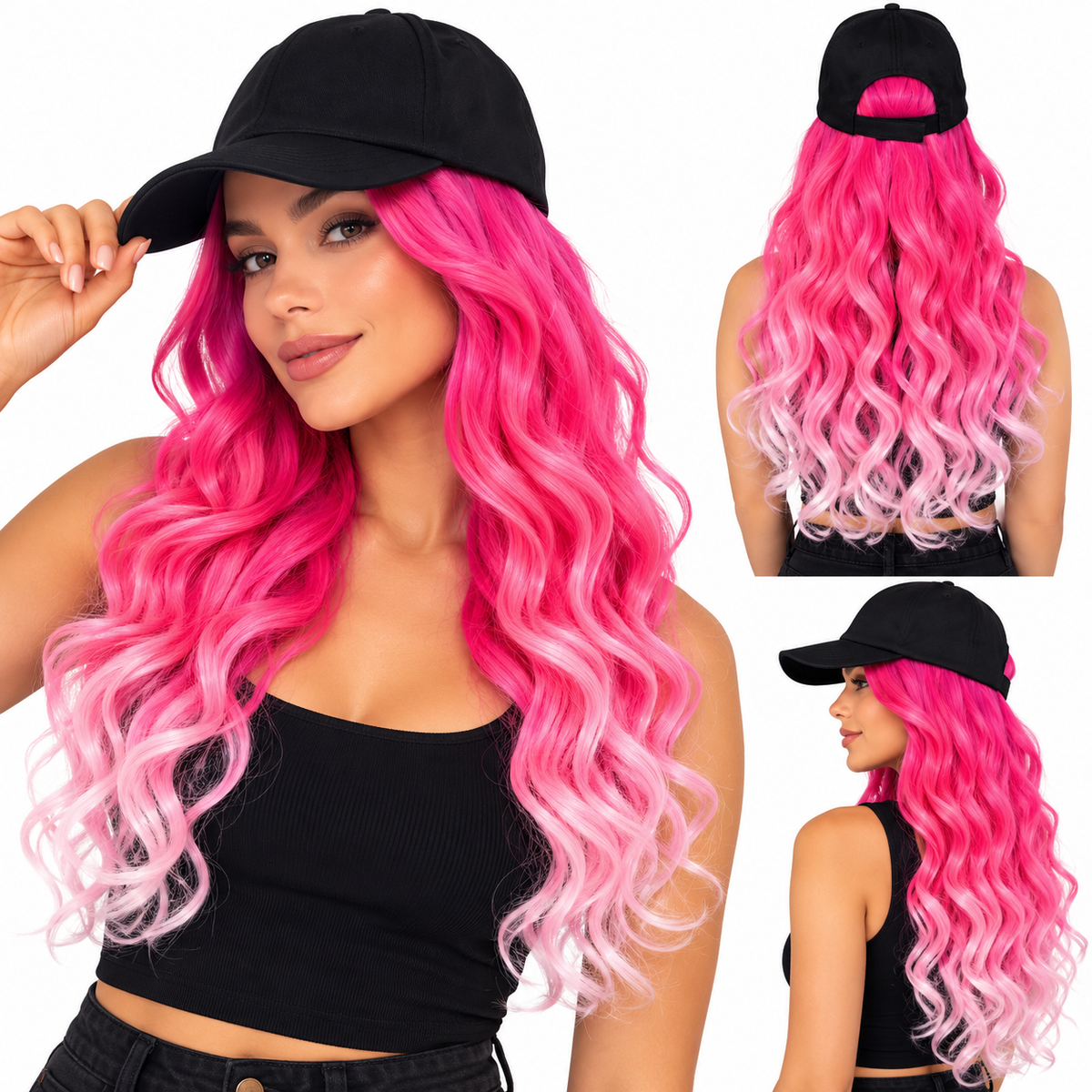 Gorra negra con Peluca 40 CM 3 COLORES