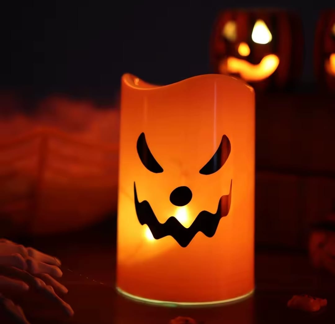 Vela Led Fantasma Calabaza 12cm Halloween Pack X2