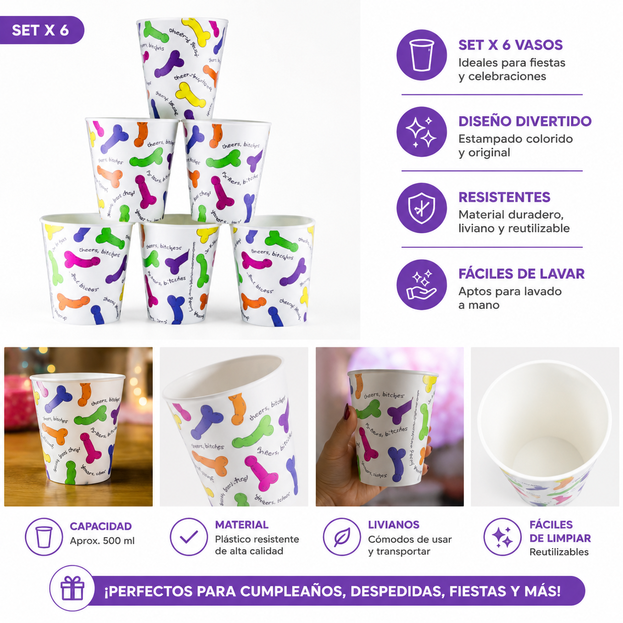 Vasos Descartables Eróticos X6 Despedida De Soltera