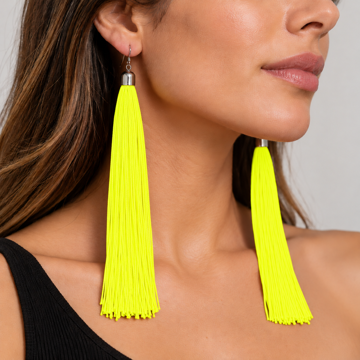 Caravanas Aros Con Flecos Fluo Colgantes