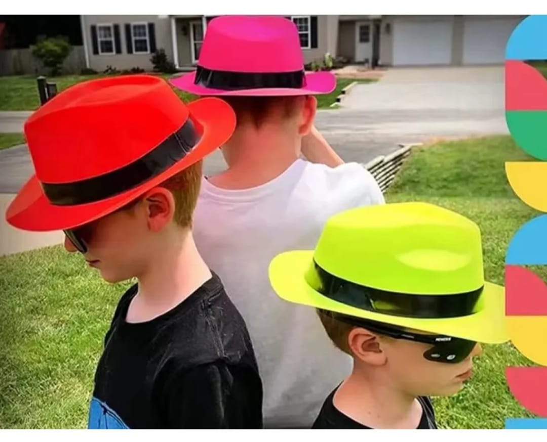 Sombrero Gorro Gacho Fluor Neon Con Cinta Cotillon