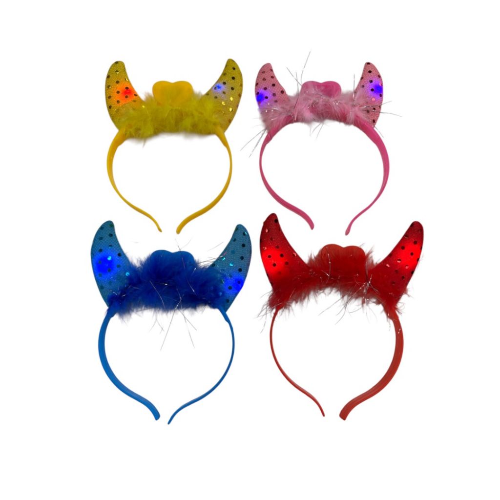 Tiara Vinchas De Cuernos De Tela Con Luz Pack X4