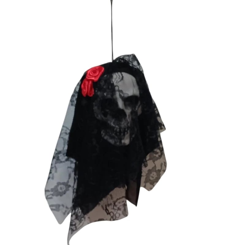 Cabeza Calavera Con Velo de Encaje Negro Deco Halloween