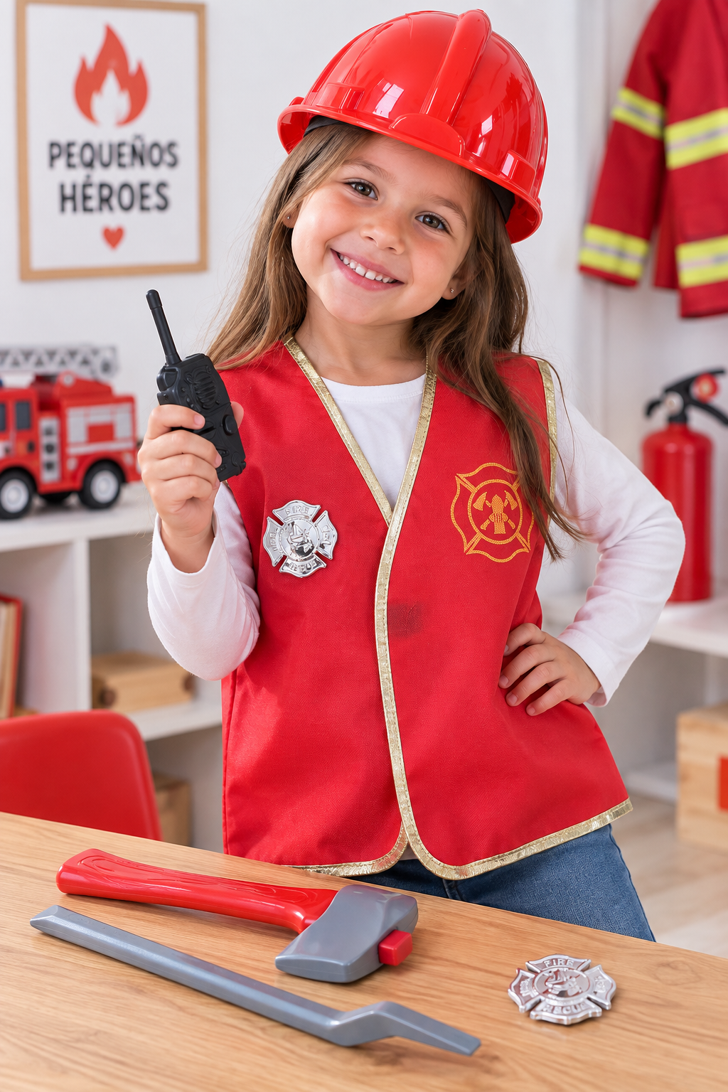 Disfraz Infantil De Bombero Con Casco Y Accesorios