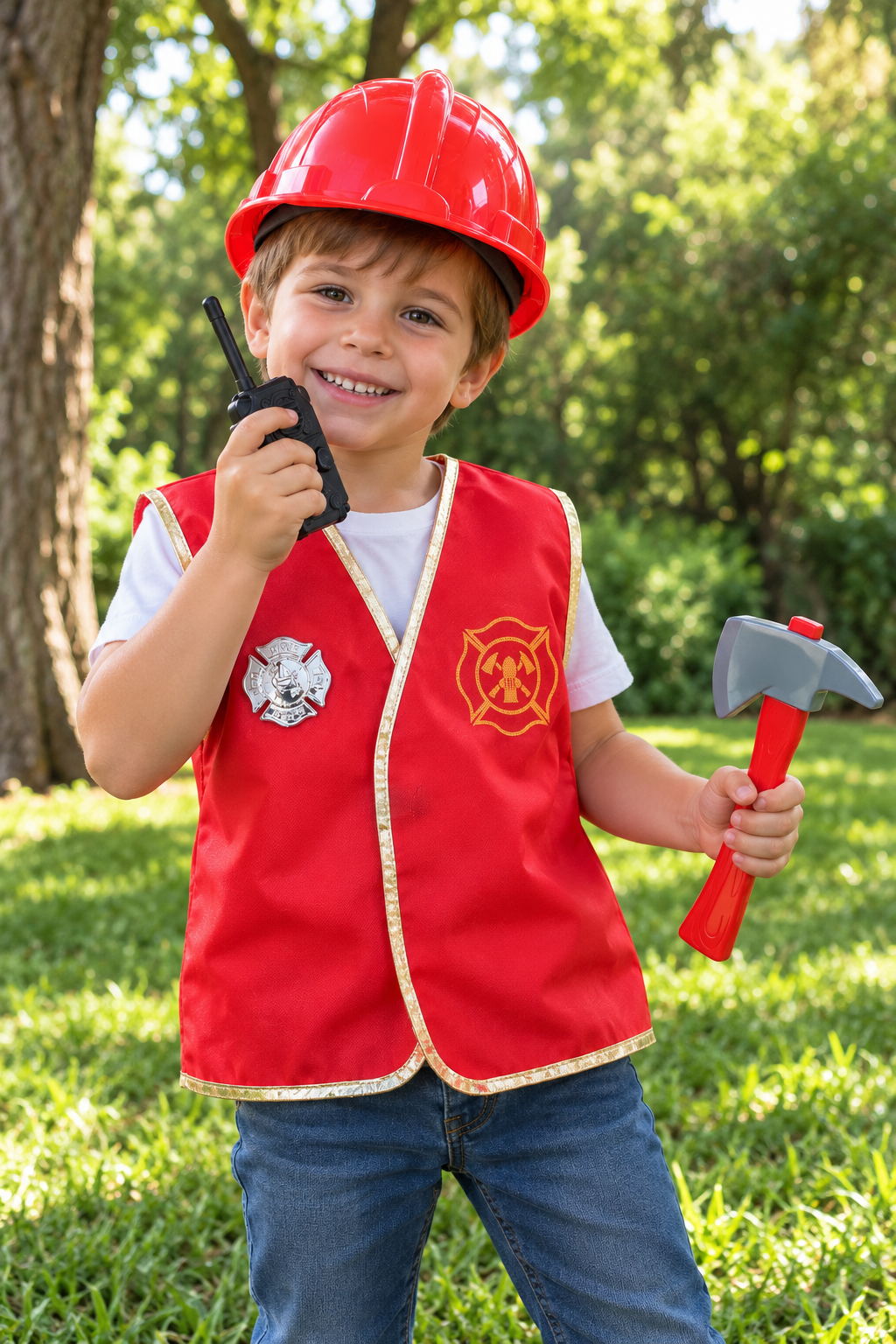 Disfraz Infantil De Bombero Con Casco Y Accesorios