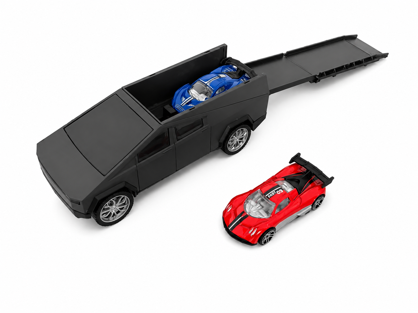 Auto Tesla A Friccion Con Rampa Lanzadora Y 2 Autos