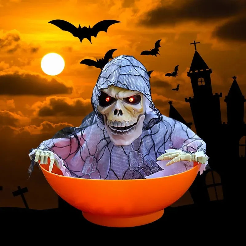 Caramelera Deco Halloween Fantasma Luz Y Sonido