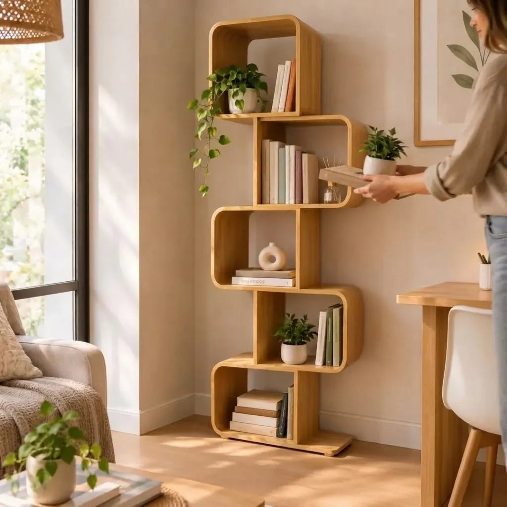 Estantería De Madera Bambu Curvo 5 Estantes 165cm