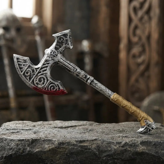 hacha De Juguete Vikinga Plateada Con Sangre Mango
