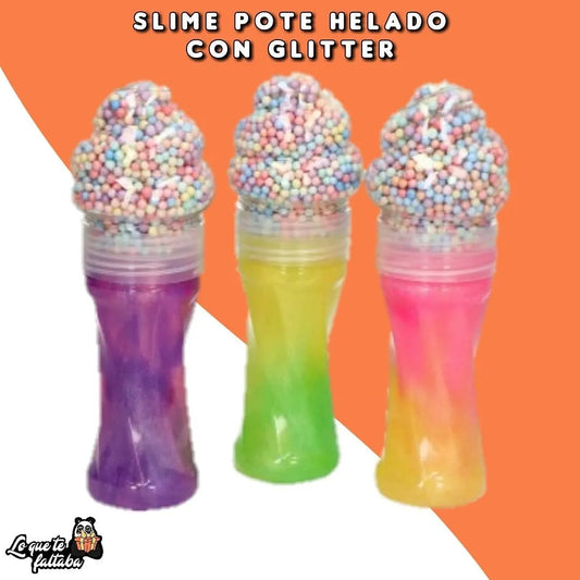 Slime Pote Helado Con Glitter 5 Colores A Eleccion
