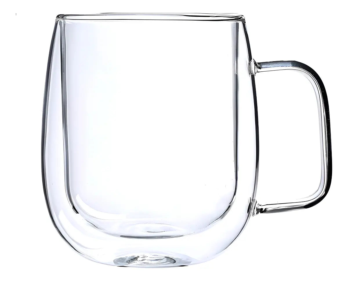 Taza De Vidrio Aislamiento Doble Pared Y Asa 250ml