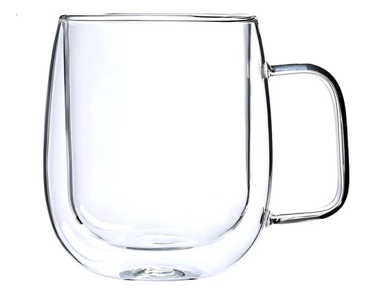Taza De Vidrio Aislamiento Doble Pared Y Asa 250ml