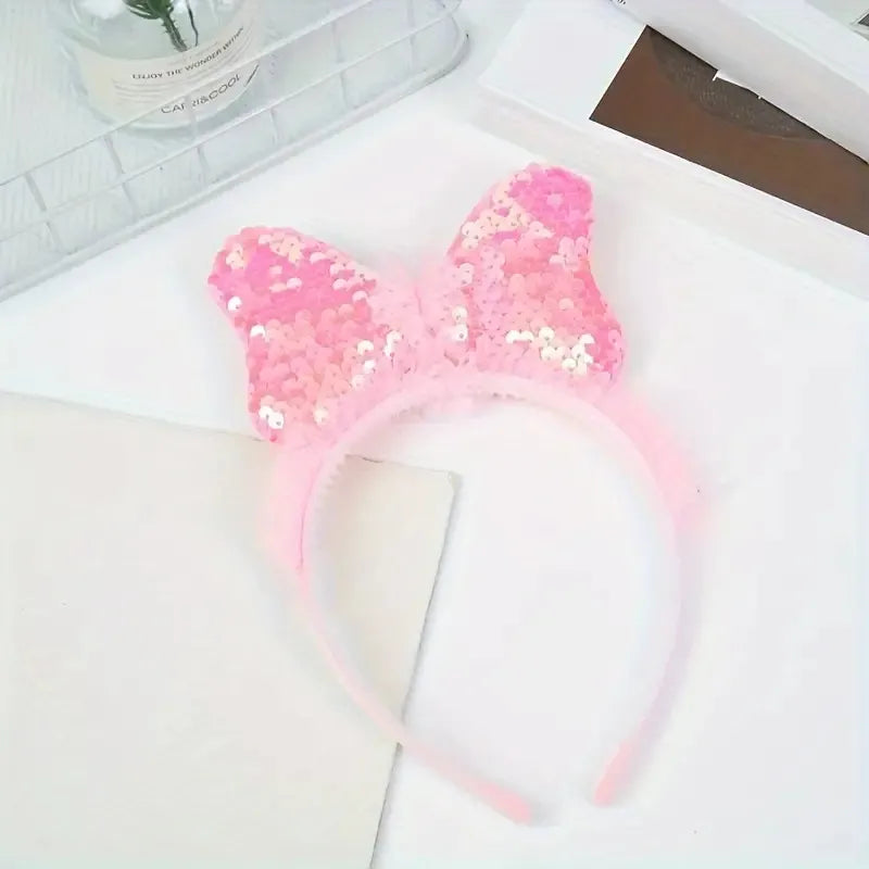 Vincha Diadema Lentejuelas Con Moño Y Luz Pack X6